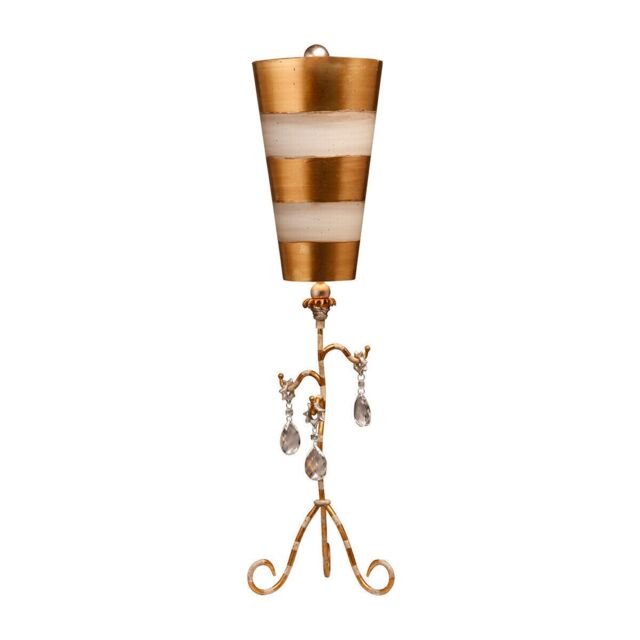 Loops Table Lamp Cream & Gold Stripes Tapered Shades Hanging Crystals LED E27 60W