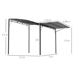OUTSUNNY 3 x 2.5m Patio Metal Gazebo Pergola Wall Mount Outdoor Shelter, Cream in Grey - thumbnail 3