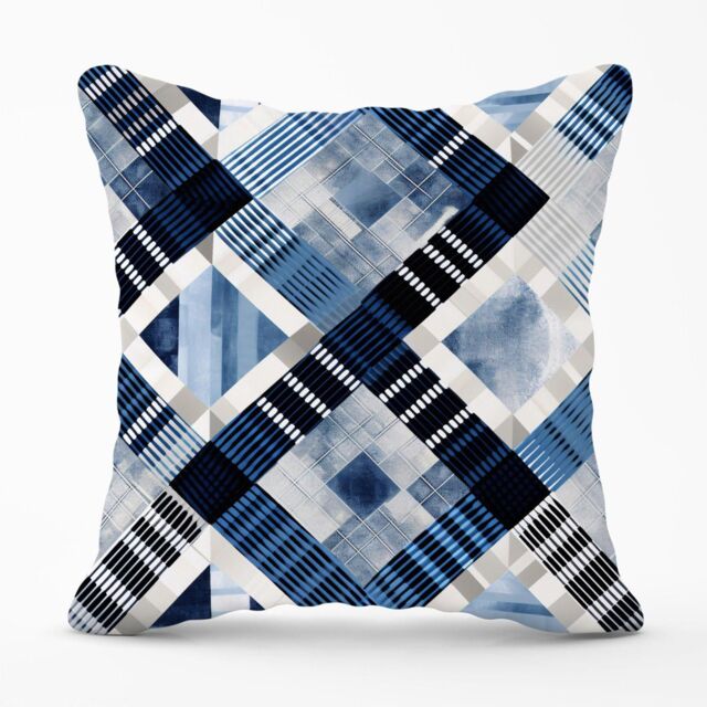 Warren Reed - Designer Checkered Square Black & Blue Outdoor Cushion - Size: 60 cm x 60 cm - image 1