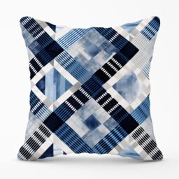 Warren Reed - Designer Checkered Square Black & Blue Outdoor Cushion - Size: 60 cm x 60 cm - thumbnail 1