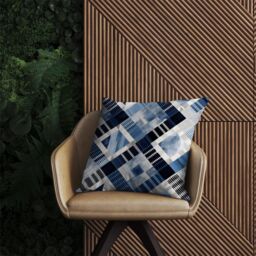 Warren Reed - Designer Checkered Square Black & Blue Outdoor Cushion - Size: 60 cm x 60 cm - thumbnail 2