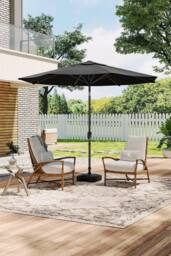 H&O Direct 3M Rotating Parasol for Outdoor Sunshade & Rain with Plastic Fillable Base in Black