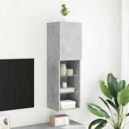 Berkfield Home TV Cabinet with LED Lights Concrete Grey 30.5x30x102 cm - thumbnail 4