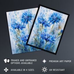 "Artery8 Cornflowers Blue Flower Watercolour Painting Wall Art Print - Size: W12"" x H16""" - thumbnail 2