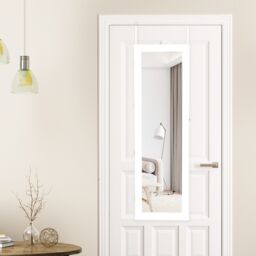 Costway Wall mounted Jewelry Storage Cabinet Door Hanging Jewelry Armoire with Full Mirror in White - thumbnail 4