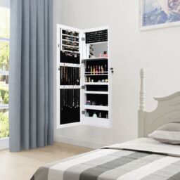 Costway Wall mounted Jewelry Storage Cabinet Door Hanging Jewelry Armoire with Full Mirror in White - thumbnail 3