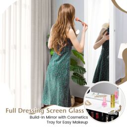 Costway Wall mounted Jewelry Storage Cabinet Door Hanging Jewelry Armoire with Full Mirror in White - thumbnail 6