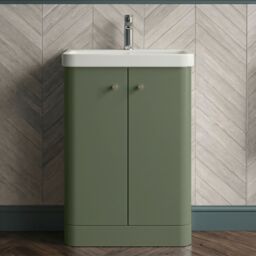 Balterley Bathroom Floor Standing 2 Door Vanity Unit Basin, Satin Green, 605mm in Green - thumbnail 9