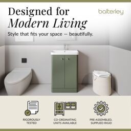 Balterley Bathroom Floor Standing 2 Door Vanity Unit Basin, Satin Green, 605mm in Green - thumbnail 3