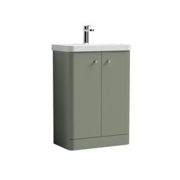 Balterley Bathroom Floor Standing 2 Door Vanity Unit Basin, Satin Green, 605mm in Green