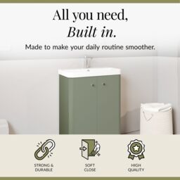 Balterley Bathroom Floor Standing 2 Door Vanity Unit Basin, Satin Green, 605mm in Green - thumbnail 2