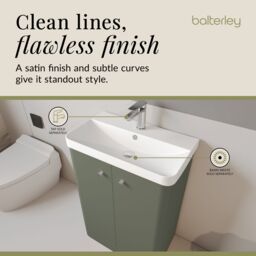 Balterley Bathroom Floor Standing 2 Door Vanity Unit Basin, Satin Green, 605mm in Green - thumbnail 7