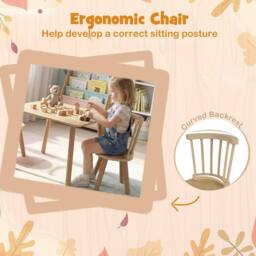 CASART Kids Wooden Table & 2 Chairs Set 3PCS Children Activity Desk Chair Set in Natural - thumbnail 7