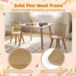 CASART Kids Wooden Table & 2 Chairs Set 3PCS Children Activity Desk Chair Set in Natural - thumbnail 4
