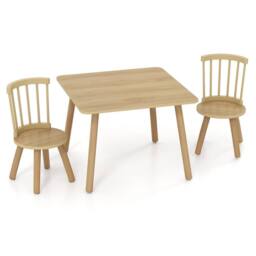CASART Kids Wooden Table & 2 Chairs Set 3PCS Children Activity Desk Chair Set in Natural - thumbnail 2