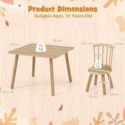 CASART Kids Wooden Table & 2 Chairs Set 3PCS Children Activity Desk Chair Set in Natural - thumbnail 9