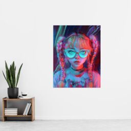 "Artery8 Nerdy Braid Pigtails Glasses Neon Pink Blue Wall Art Print - Size: W24"" x H32""" - thumbnail 4