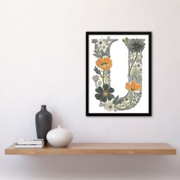 Artery8 Women's Wall Art Print Letter U in Wildflowers Line Drawing Red Delicate Floral Word Art Framed - Size: A4 - thumbnail 4