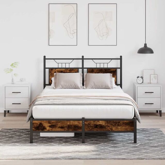 Berkfield Home Bed Frame without Mattress Smoked Oak 120x200 cm Engineered Wood in Brown - Size: Small Double - image 1