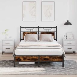Berkfield Home Bed Frame without Mattress Smoked Oak 120x200 cm Engineered Wood in Brown - Size: Small Double - thumbnail 1