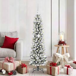 Berkfield Home Artificial Christmas Tree with 150 LEDs Green & white 150 cm - thumbnail 1