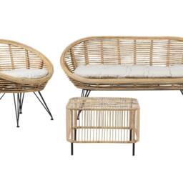 Wyld and Coco 3-Seater Rattan Sofa Set with Coffee Table Natural - thumbnail 2
