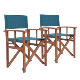 Charles Bentley Wooden Pair of Folding Directors Chairs - Cream, Grey, Teal in Blue