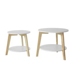 SoBuy Nesting Coffee Table Set - White & Natural Wood - thumbnail 2