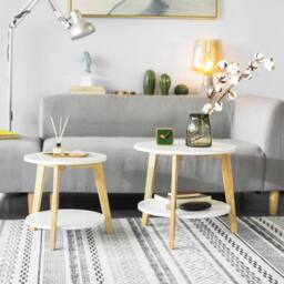 SoBuy Nesting Coffee Table Set - White & Natural Wood - thumbnail 1