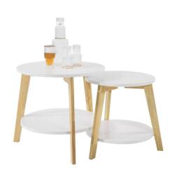 SoBuy Nesting Coffee Table Set - White & Natural Wood - thumbnail 9