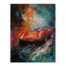 "Artery8 Wall Art Print Red Classic Sports Car Oil Painting Colourful Sleek For Him Fan Man Cave Poster - Size: W24"" x H32""" - thumbnail 1