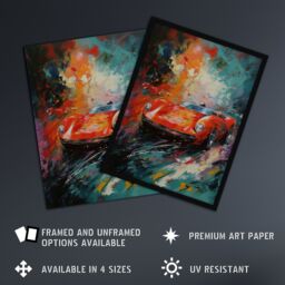 "Artery8 Wall Art Print Red Classic Sports Car Oil Painting Colourful Sleek For Him Fan Man Cave Poster - Size: W24"" x H32""" - thumbnail 2