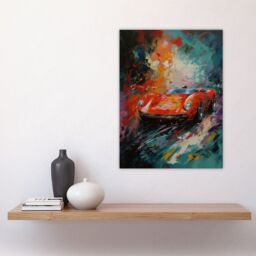 "Artery8 Wall Art Print Red Classic Sports Car Oil Painting Colourful Sleek For Him Fan Man Cave Poster - Size: W24"" x H32""" - thumbnail 4