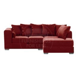 Furnishings For Less UK Ella Boxed Arm Plush Velvet 3 to 4 Seater L Shaped Corner Sofa Gold Right Hand Facing in Red
