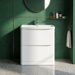 Balterley Bathroom Floor 2 Drawer Vanity & Polymarble Basin, Satin White, 800mm in White - thumbnail 9