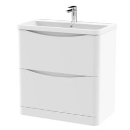 Balterley Bathroom Floor 2 Drawer Vanity & Polymarble Basin, Satin White, 800mm in White - thumbnail 1