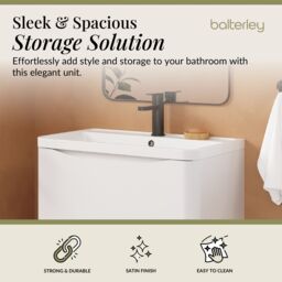Balterley Bathroom Floor 2 Drawer Vanity & Polymarble Basin, Satin White, 800mm in White - thumbnail 3