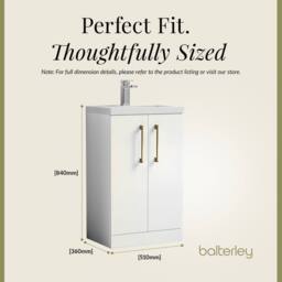 Balterley Bathroom Vanity Basin Unit, Brushed Brass Handles, 500mm, Gloss White - thumbnail 5