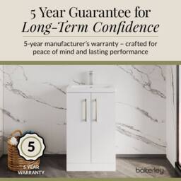 Balterley Bathroom Vanity Basin Unit, Brushed Brass Handles, 500mm, Gloss White - thumbnail 6