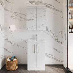 Balterley Bathroom Vanity Basin Unit, Brushed Brass Handles, 500mm, Gloss White - thumbnail 2