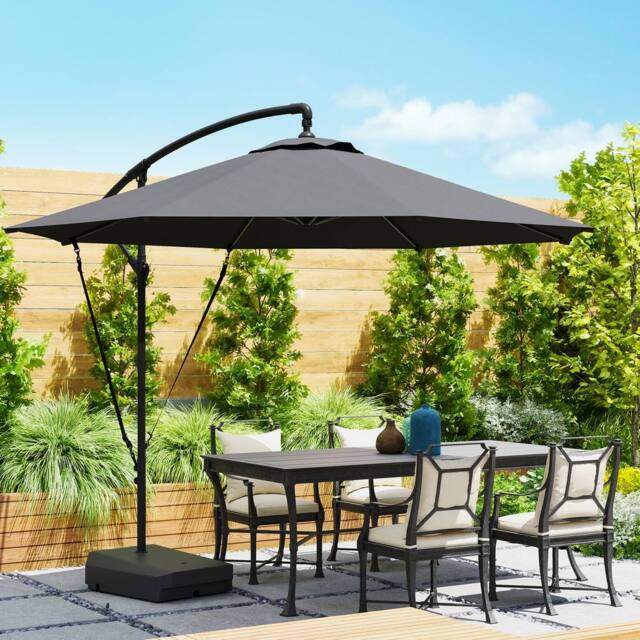 OUTSUNNY Garden Cantilever Parasol with Cover Weighted Base Wind Strap in Dark Grey - image 1
