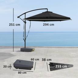 OUTSUNNY Garden Cantilever Parasol with Cover Weighted Base Wind Strap in Dark Grey - thumbnail 3