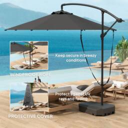 OUTSUNNY Garden Cantilever Parasol with Cover Weighted Base Wind Strap in Dark Grey - thumbnail 5