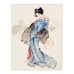 Artery8 Katsushika Hokusai Framed Wall Art Vintage Japan Geisha Portrait in Blue - Size: A4 - thumbnail 3