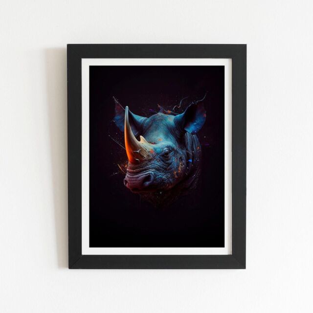 "Warren Reed - Designer Rhino Face Splashart Framed Art Print in Black - Size: W12"" x H16""" - image 1