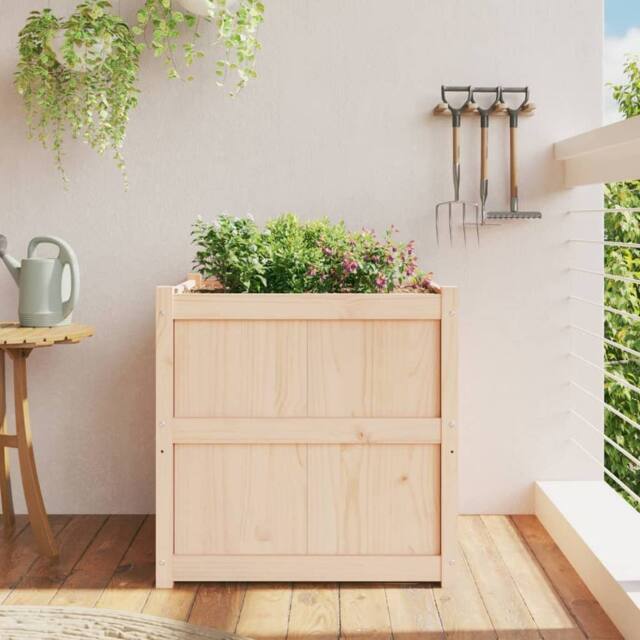 Berkfield Home Beautiful Garden Planter 70x70x70 cm Solid Wood Pine in Natural - Size: 70 x 70 x 70 cm