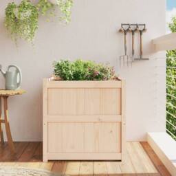 Berkfield Home Beautiful Garden Planter 70x70x70 cm Solid Wood Pine in Natural - Size: 70 x 70 x 70 cm - thumbnail 1