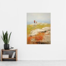 Artery8 A Walk With Dad By David Armstrong Oil Painting Green Red Coastal Cliff Landscape Extra Large XL Unframed Wall Art Poster Print - thumbnail 4