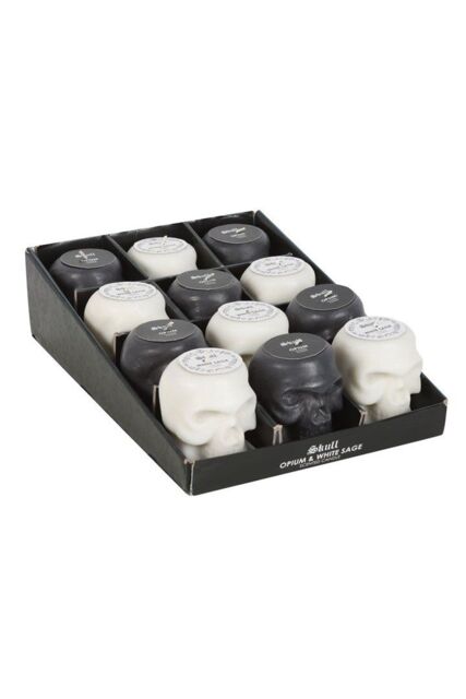 KDMD Set of 12 Opium & White Sage Skull Candles in Display - image 1