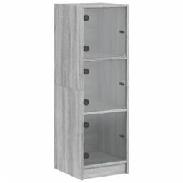 Berkfield Home Highboard with Glass Doors Grey Sonoma 35x37x109 cm - Size: 35 x 37 x 109 cm - thumbnail 3